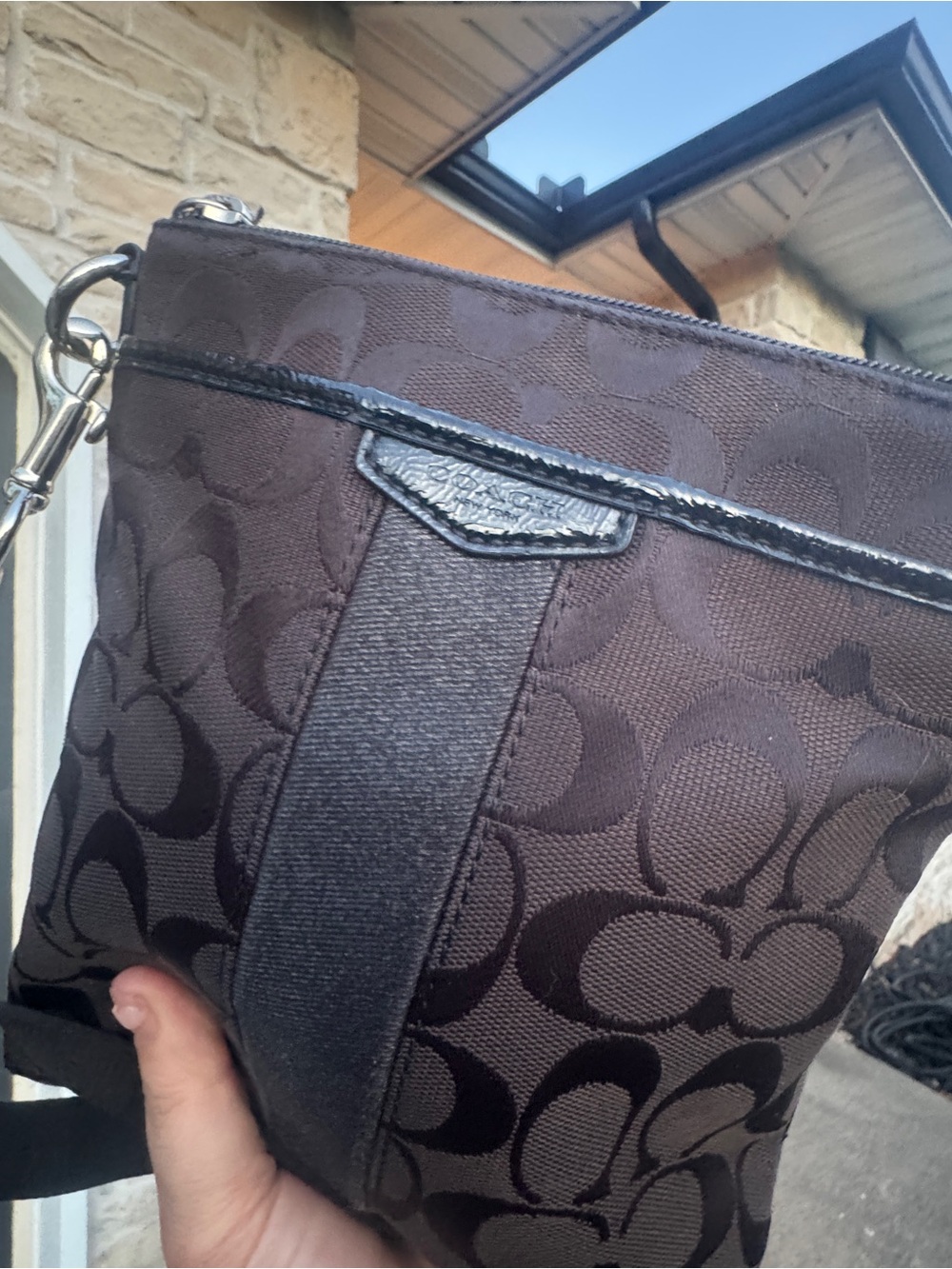 Coach Brown & Black Signature Crossbody Pouch